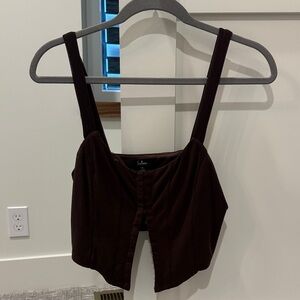 Lulus Dark Brown Sleeveless Button Down Crop Top